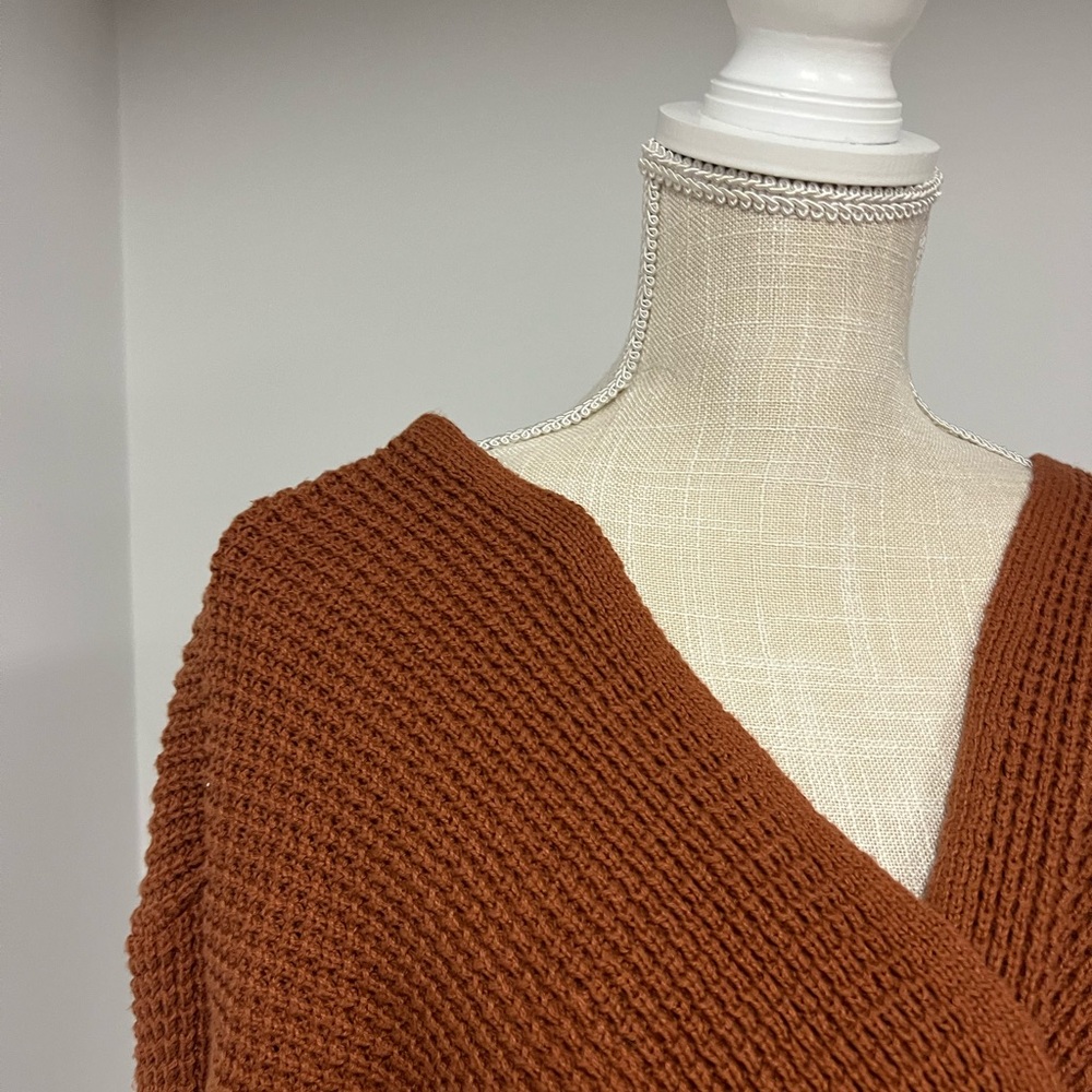 Moon & Madison || Burnt Orange Twist Front Drop Shoulder Sweater - Picture 2 of 5